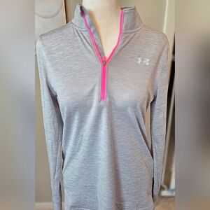 Under Armour Women's Heather Gray Long Sleeve with Pink Zipper